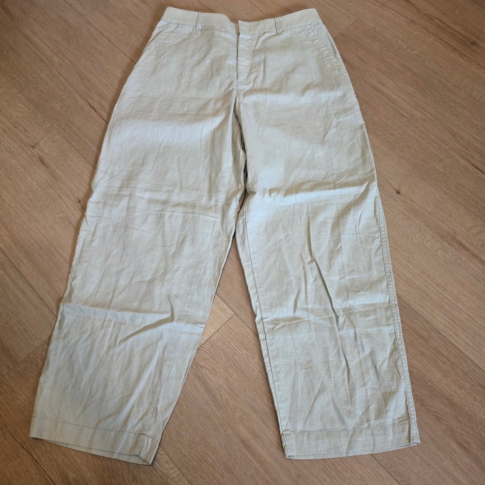 Uniqlo Linen Cotton Blend Wide Leg Pants Beige Tan Size M Minimalist Coastal